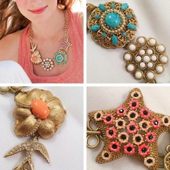 Stella & Dot | Retired Vintage Gold🌺🕊Birds of Paradise Statement Necklace - Picture 8 of 15